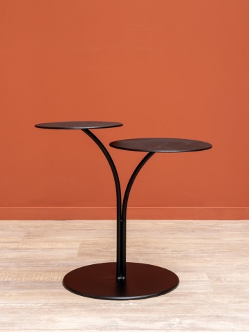 Măsuță laterală din metal, negru, cu două blaturi rotunde pe tije curbate și bază rotundă, 55 x 60 x 40 cm, „Flowy” - Img 3
