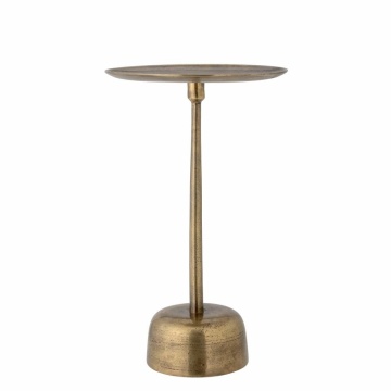 Măsuță laterală pentru canapea, rotundă, din aluminiu, auriu, cu picior central și bază rotunjită, finisaj antichizat, 51,5 x 30 cm, „Maris”