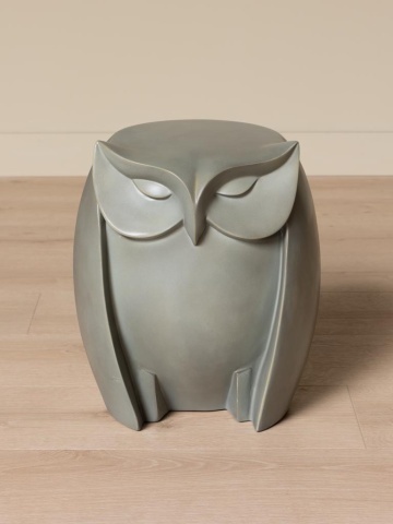 Măsuță laterală sculptată, gri, în formă de bufniță, cu blat plat, 38 x 33,5 x 32 cm, „Owl” - Img 2