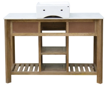 Mobilier de baie din lemn masiv de mango și blat ceramic alb, chiuvetă inclusă, 2 sertare și 2 polițe, 120 x 50 x 82 cm, „Marble" - Img 3