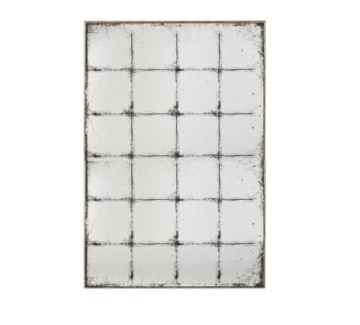 Oglindă decorativă tip fereastră, stil etnic, culoare alb antichizat, din metal și sticlă, 80x120x2 cm, „Window"