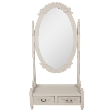 Oglindă verticală gri din lemn, cu două sertare, H180 cm, „Brocante”