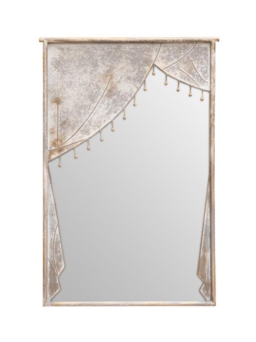 Oglindă vintage din metal, finisaj zinc antichizat, H120/D83 cm, „Theater”