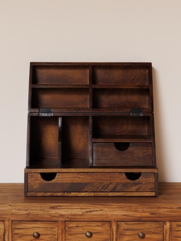 Organizator de birou din lemn de mango, maro, cu 2 sertare, 7 compartimente și capac rabatabil, 55 x 55 x 30 cm, „Oswald” - Img 5