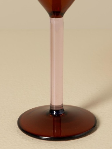 Pahar cocktail din sticlă borosilicată, chihlimbar, cu picior roz, tip martini, 15 x 10 cm, „Twiggy” - Img 4