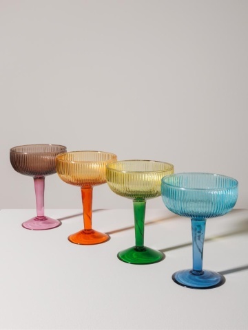 Pahar de cocktail, verde, din sticla, cu picior, H13 cm, Bicolor - Img 5