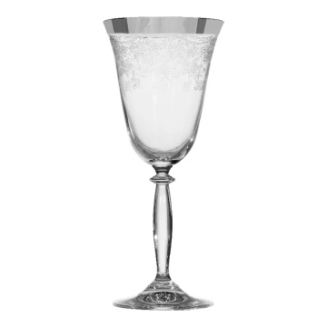 Pahar de șampanie din sticlă, transparent și argintiu, margine argintie, model în spirală gravat, 360 ml, 22 x 9 cm, „Joséphine”