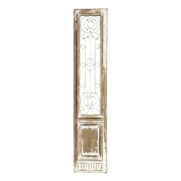 Panou decorativ din lemn, cu insertii metalice, finisaj crem antichizat, H198/L41/W3,5 cm