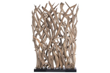 Paravan decorativ din rădăcină de tec reciclat, maro, cu iluminare LED, finisaj natural, 200 x 130 x 23 cm, „Vogüé”