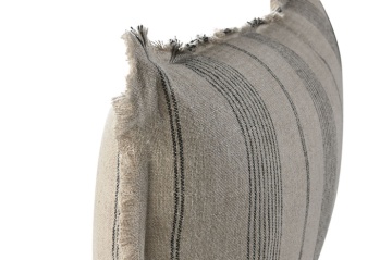 Pernă decorativă din in natural cu dungi, 60 x 40 cm, 500 g, bej și gri, franjuri, husă cu fermoar, „Linen Cushion Striped" - Img 3