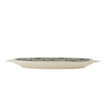 Platou de servire din ceramică albastră cu decor pasăre și model gravat pictat manual, 3,5x34x25 cm, "Hezha" - Img 3