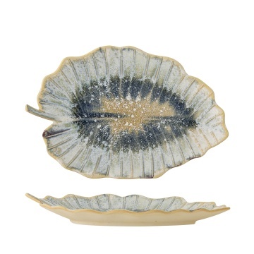 Platou de servire din ceramică glazurată artizanal în formă de frunză, L31×H4×W19,5 cm, „Dorreen" - Img 3