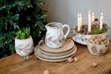 Platou decorativ crem din ceramică, cu motive de ghirlande de brad, D30 cm „Garland” - Img 8