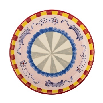 Platou decorativ din ceramică artizanală, multicolor, pictat manual cu pisici și motive geometrice, 30x6 cm, „Missy" - Img 3