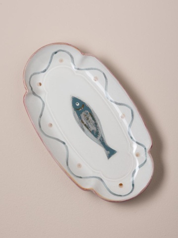 Platou oval din ceramică, albastru, 23×12 cm, "Marine" - Img 2
