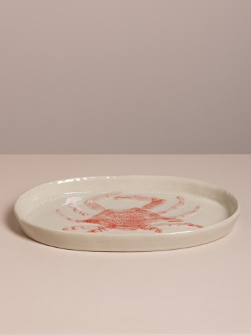 Platou oval din ceramică cu crab roșu, 29×18 cm - Img 3
