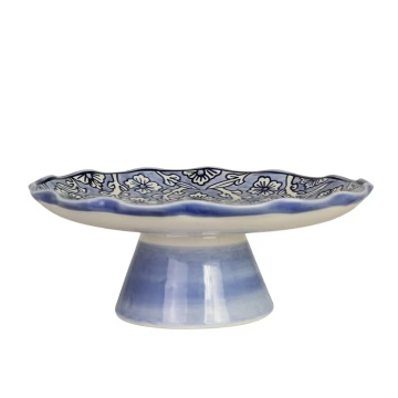 Platou pe picior din ceramică pictată manual, Ø 25 x H 9 cm, albastru, „Miranda" - Img 10