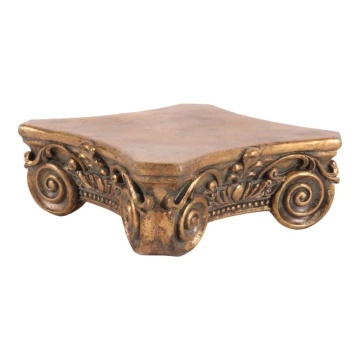 Postament decorativ din polirășină, auriu, în formă de capitel clasic, cu spirale și ornamente în relief, 8 x 21 cm, „Nacre”