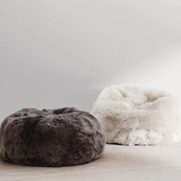 Pouf rotund din 100% blană naturală de oaie din Noua Zeelandă, cu fir lung, D74 × 73 cm, „Ivory M” - Img 4