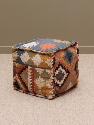 Puf kilim cubic din iută și lână, multicolor, cu alt desen pe fiecare latură, 46 x 46 x 46 cm, „Autumn Killim” - Img 2