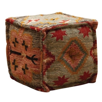Puf multicolor, din iuta naturala si lana, Terra Sienna Kilim