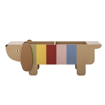 Raft de cărți pentru copii din lemn, multicolor, cu decupaje în formă de câine, 108x37x32 cm, „Charlie"