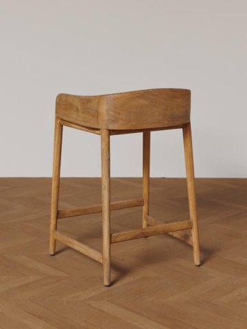 Scaun de bar din lemn de mango și bumbac, natur, cu spătar curbat și suport pentru picioare, 78 x 58 x 51 cm, „Morgen” - Img 4