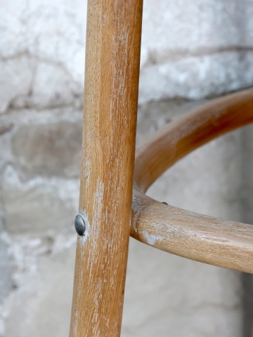 Scaun de bar din lemn de mango și ratan, natur, cu spătar în X și suport inelar pentru picioare, 103 x 51 x 44 cm, „Old French” - Img 6