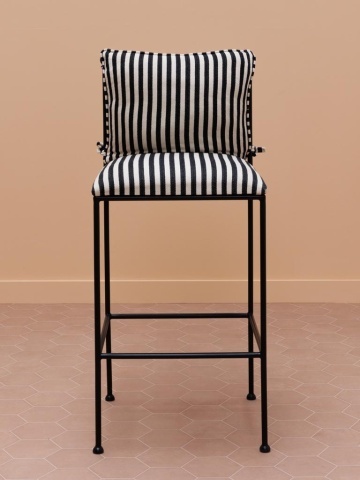 Scaun de bar înalt din metal și bumbac, negru, cu model abstract pe spătar și perne în dungi, 110 x 47 x 47 cm, „Palm Springs” - Img 4