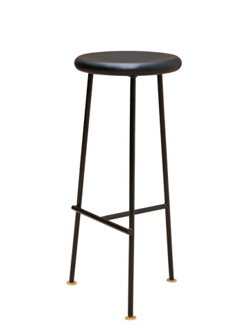 Scaun de bar înalt retro din lemn de mango și metal, albastru, cu șezut rotund și detalii aurii, 77 x Ø 32 cm, „Motta”
