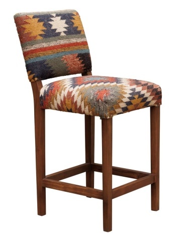 Scaun de bar kilim cu spătar din iută naturală și lână, multicolor, cu ținte decorative, 103 x 45 x 50 cm, „Autumn Killim” - Img 2