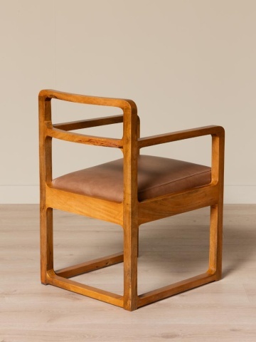 Scaun de dining din lemn de mango natur cu șezut din piele naturală și finisaj rotunjit, 84×43×56 cm, „Kalua" - Img 4
