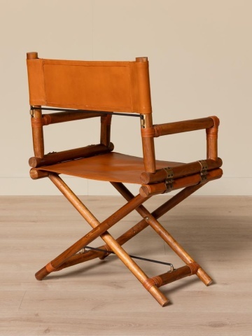 Scaun de dining pliabil din piele camel și lemn de tec cu finisaj natural, 92×58×46 cm, înălțime șezut 52 cm, „Explorer" - Img 4