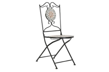 Scaun de exterior din fier forjat, cu design mozaic ceramic, stil mediteraneean, "Tesera"