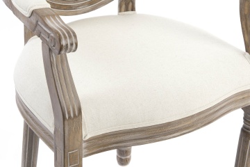Scaun dining din in, alb, cadru sculptat din lemn masiv și spătar oval capitonat, 96 x 56 x 46 cm, „Toulouse” - Img 2