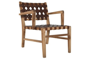 Scaun dining din lemn de tec si piele naturala " Country Leather " - Img 2