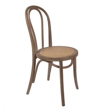 Scaun dining din lemn masiv curbat și răchită, maro, cu spătar în buclă dublă și șezut rotund împletit, finisaj patinat, 88 x 42 x 44 cm, „Josette” - Img 2