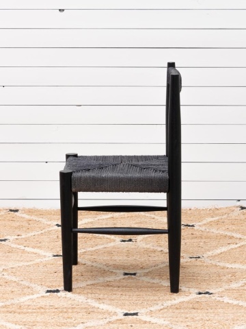 Scaun dining împletit din iută și lemn de mango, negru, cu spătar înfășurat în sfoară și picioare rotunde, 80 x 44 x 44 cm, „Gitana” - Img 3