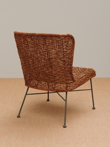 Scaun dining împletit din ratan, maro, cu spătar înaripat și picioare verzi din metal, 80 x 60 x 62 cm, „Melati” - Img 5