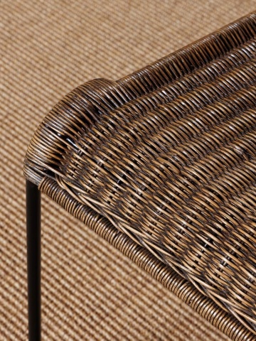 Scaun dining împletit din ratan și metal, maro, cu spătar în bare orizontale și picioare negre, 87 x 42 x 49 cm, „Veracruz” - Img 3