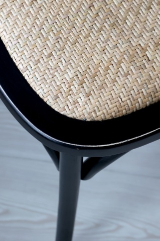 Scaun dining negru din lemn de cauciuc, rattan si rachita, cu aspect vintage, French - Img 6