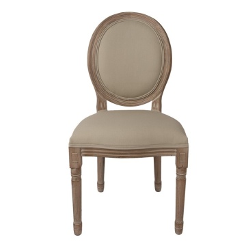 Scaun dining shabby chic, cu spătar oval, bej, stofa, lemn masiv, 48x46x96 cm