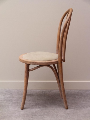 Scaun dining tapițat din lemn de fag curbat și bumbac, bej, cu spătar dublu în arc și traversă inelară, 91 x 41 x 41 cm, „Icon” - Img 5