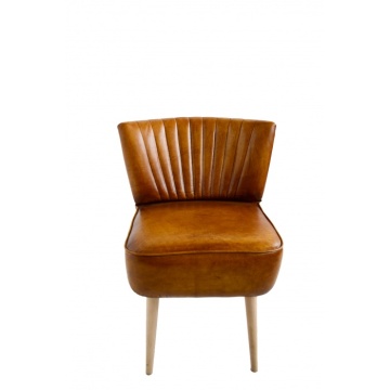 Scaun dining tapițat retro din piele naturală și lemn de fag, maro, cu spătar în canale verticale și picioare conice, 82 x 61 x 68 cm, „Marlon” - Img 5