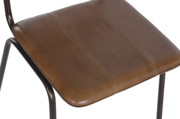 Scaun dining vintage din piele maro și metal, spătar din piele de vacă, 46 x 52 x 78 cm, „Dakota" - Img 5