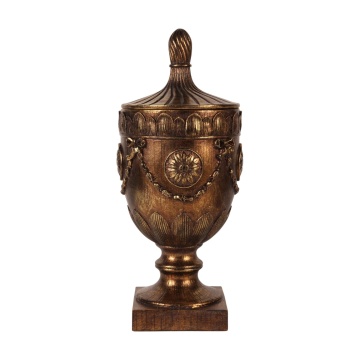 Sculptură decorativă din polirășină, auriu, cu capac și ornamente în relief, 44 x 18,5 cm, „Amphitrite”