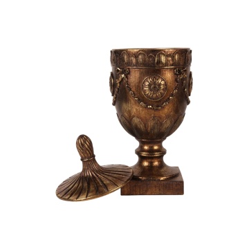 Sculptură decorativă din polirășină, auriu, cu capac și ornamente în relief, 44 x 18,5 cm, „Amphitrite” - Img 3