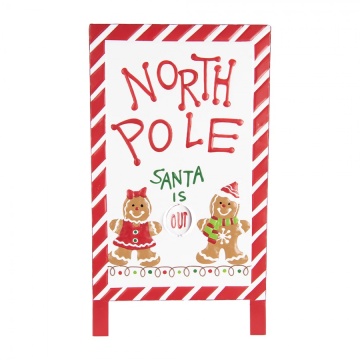Semn decorativ de Crăciun din metal alb și roșu, 29x16x51 cm, „North Pole”