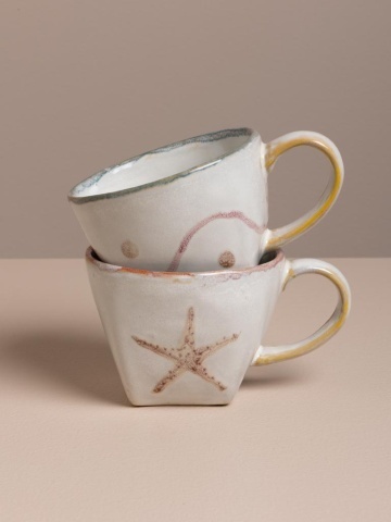 Set 2 cești de cafea din gresie ceramică, H7 cm, "Marine" - Img 3