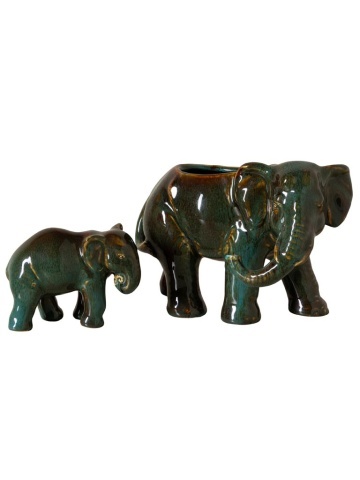 Set 2 elefanți decorativi din ceramică, H16 cm, "Majestic"